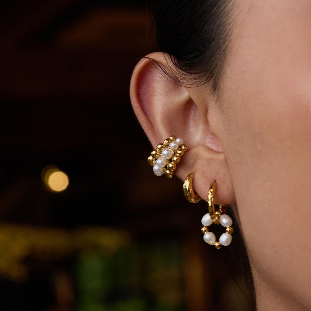 Youthway Freshwater Pearl Drop Hoop Earrings High Quality Stainless Steel Ears Jewelry Luxury Elegant Style Pearl Earring