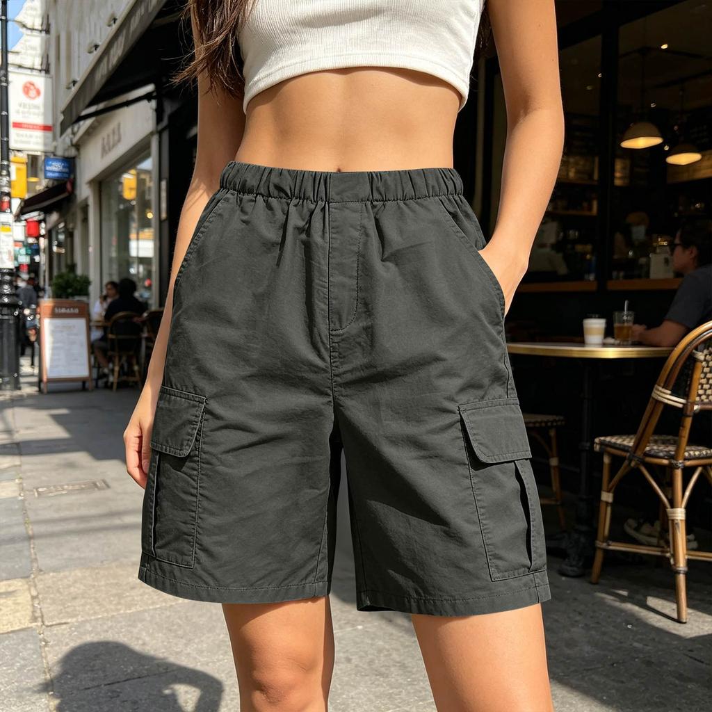 Women’s Loose Fit Outdoor Cargo Shorts with Multiple Pockets Relaxed Mid-Length Utility Shorts for Summer Sports Hiking