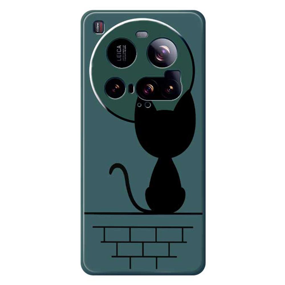 For Xiaomi 15 Ultra Case Black Cat on the Wall Pattern Printing Straight Edge TPU Phone Back Cover