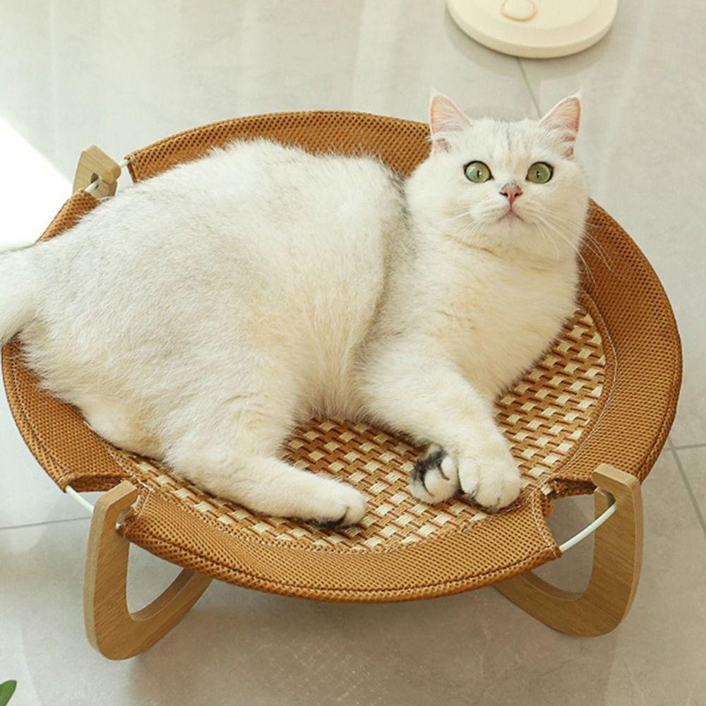 Breathable Wood Cat Bed Sturdy Comfortable Dog Hammock with Support Heavy Duty Round Kitten Sleeping Bed Outdoor Beds