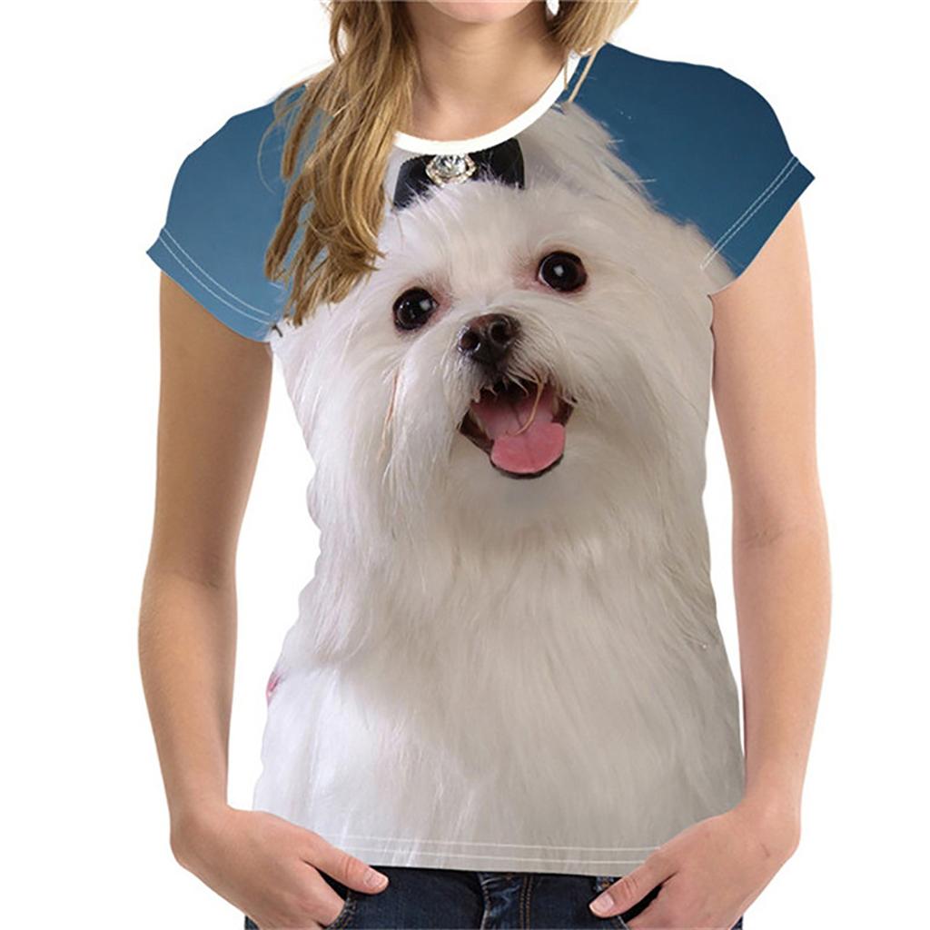 Women's Fashion Casual Digital Print With Simulation Cat And Dog Short-sleeved T-shirt Top