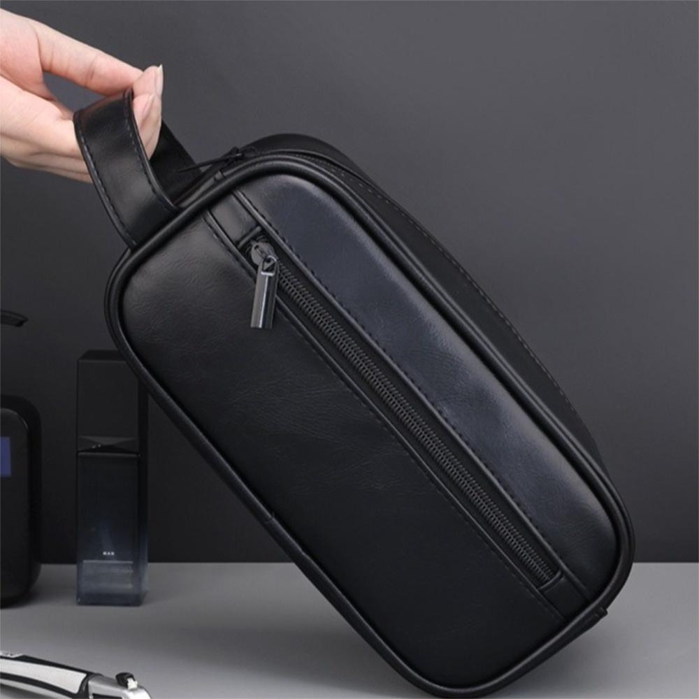 

Multi Pocket Men Leather Wash Bag Zipper Makeup Pouch Vintage Cosmetic Storage Bag Female коричневий