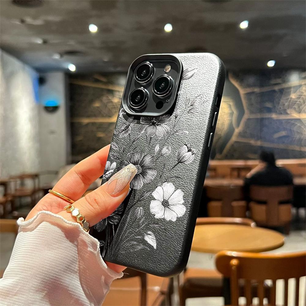 Black Flower Sketch Drawing Phone Case for Xiaomi Redmi Note 14 13 12 10 11 9 8 / Redmi A1 A3 A5 Shockproof Anti-Scratch Cover