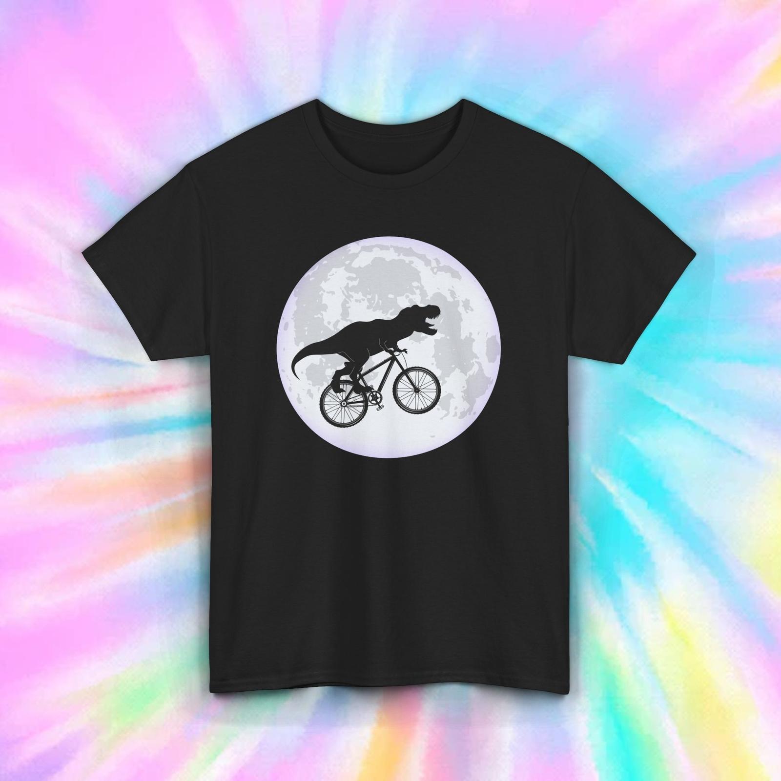 T-Rex Riding Bicycle T-Shirt S-5XL Funny Dinosaur Gift Retro Moon Cycling Tee XXXL