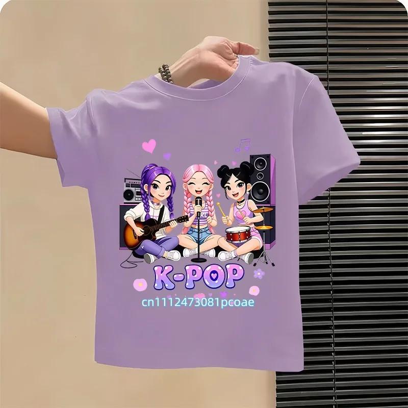 Kpop Childrens T Shirt Cartoon Graphic Short Sleeve Summer Comfortable Top Funny Gift for Fans Harajuku TShirts Girls Clothes