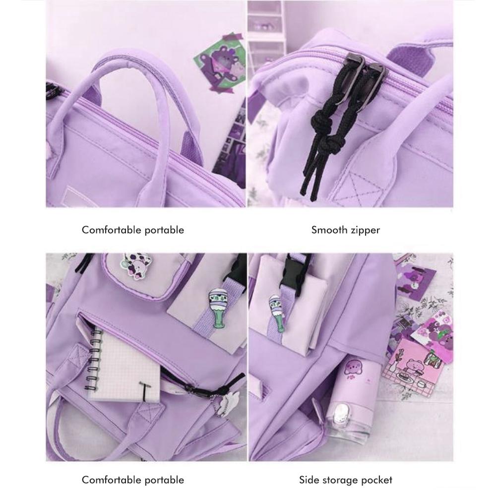 Cute Backpack with  Accessories Lightweight Large Capacity Student Book Bag School Bag Daypack for Outdoor Travel