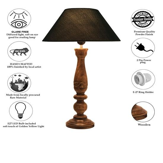 58 Cm Floral Carved Black Wood Table Lamp with Green Shade Bedroom, Dining Room, Hotel Room, Living Room, Office Decorative Bulb Not Included