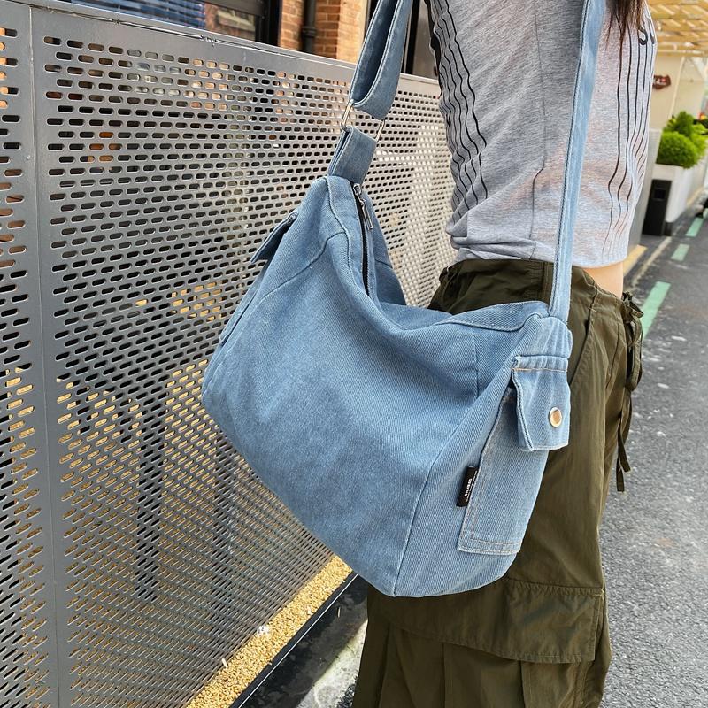 Denimveske Ensfarget Dame Skulderveske Crossbody-veske