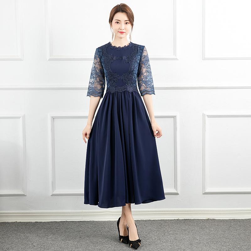 

Small dress New South East Asia medium and long lace navy blue elegant temperament wedding sister group bridesmaid dress XS тёмно-синий