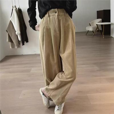 Pantaloni semplici da donna primavera autunno larghi in velluto a coste casual a gamba larga dritti con elastico in vita