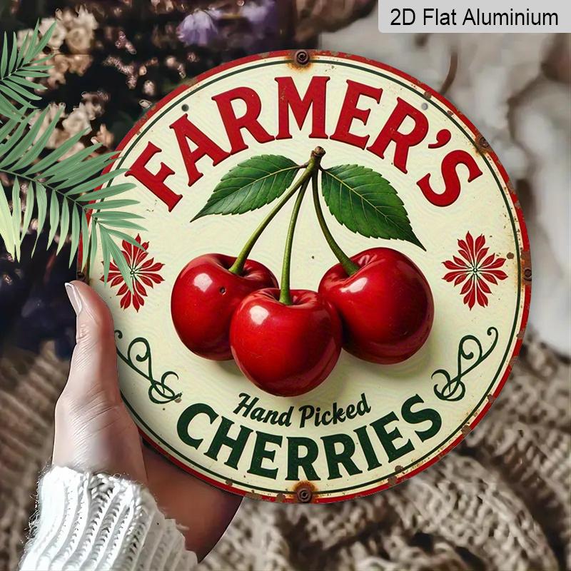 2D Flat 1pc, 8x8 in, Charming Hand-picked Cherry Farmer's Market Aluminum Metal Decorative Signs & Plaques - Perfect for Home, Farmhouse and Garden