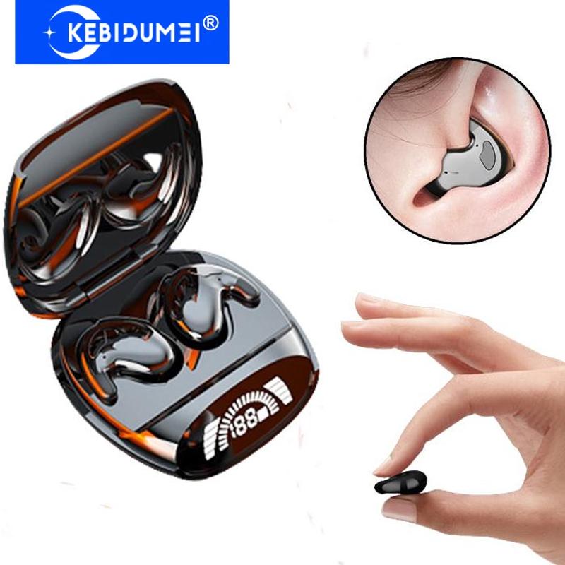 Kebidumei Khaki Mini Invisible Sleep Earbuds Bluetooth 5.3 Hidden Headphones Waterproof Noise Reduction Tws Wireless Headsets Sports Stereo Earphone