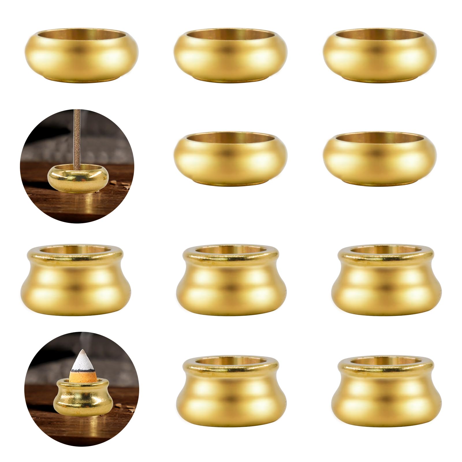 

MrMrKura Mini Brass Incense Holders, Set of 12, Drum and Thumb Shape, for Buddhist Altars, Cute and Durable