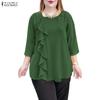 ZANZEA Women Casual Round Neck Loose 3/4 Sleeve Blouse
