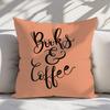 "Books & Coffee" Pillow Cover 2D Printed Polyester Sofa Cushion Case – Vintage Script Design For Reading Lovers