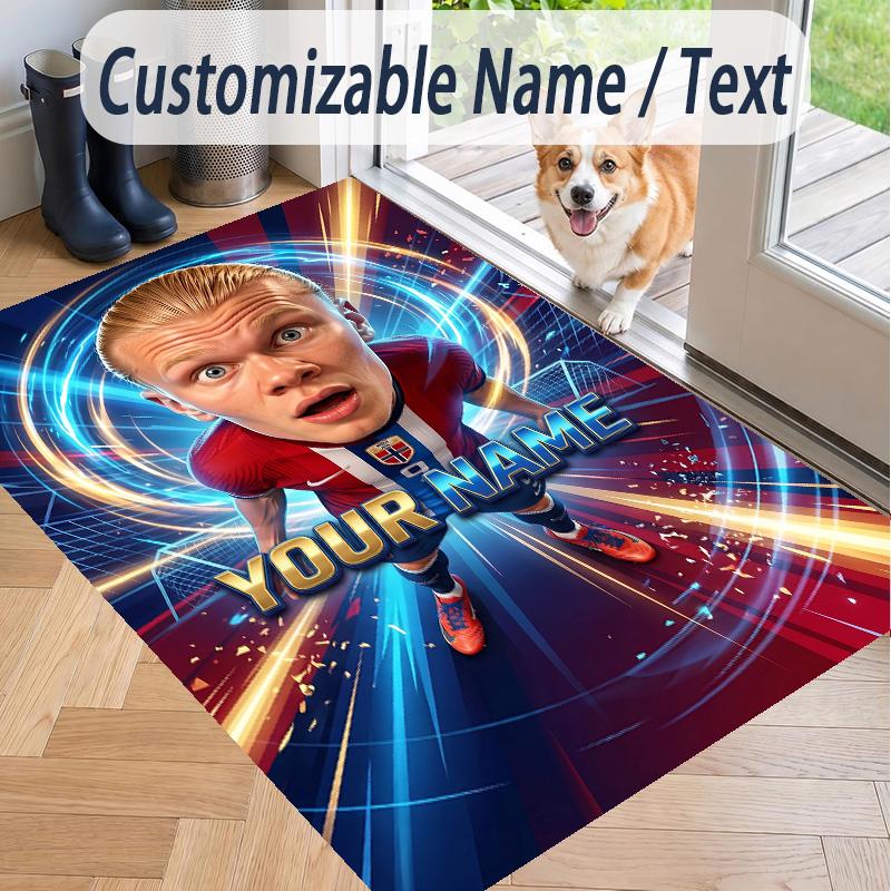 Custom Text Printed Rug Erling Haaland Non Slip Floor Carpet For Home Room Decor