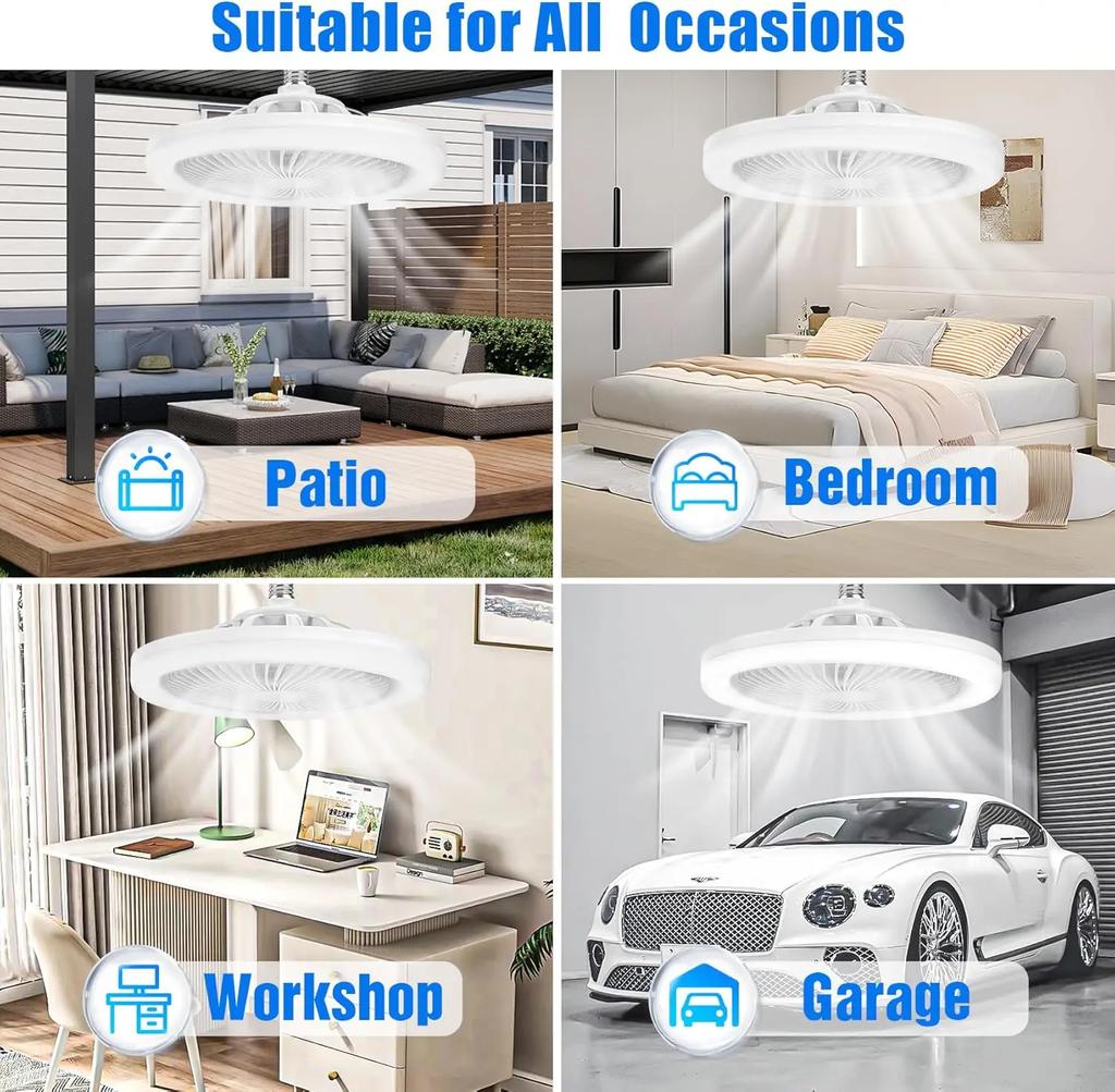 E27 LED Fan Light for Home Living Room Three Color Ceiling Fan Light Remote Control Dimming and Switching To Bedroom Fan Light