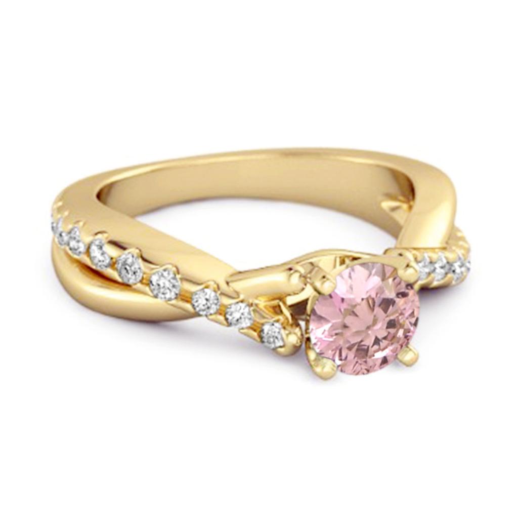 Różowy CZ Przeplatany Pierścionek Ślubny Damski do Układania - Srebro Próby 925 Złocone