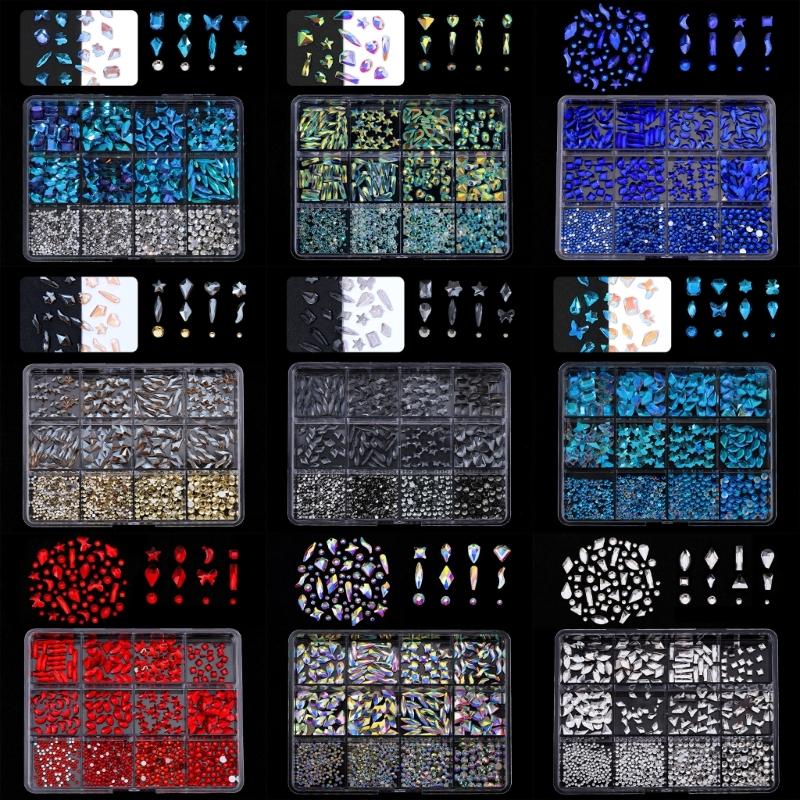 1 Box 3D Nägel Charms für Nägel Flachrückseite Nägel Strasssteine Gemischte Größe Glas Nägel Dekorationen Nagelkunst Verzierungen