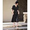 XWI French Elegant Floral V-Neck Tea Dress
