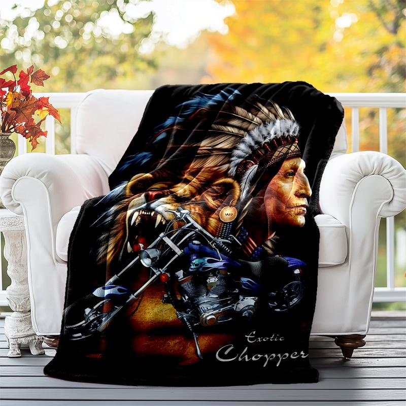 Indian Motorcycle Flannel Blanket Soft All-Season Throw, Design for Camping, Car Travel, Hiking Sofa, Bed, Office Perfect Gift for Parties