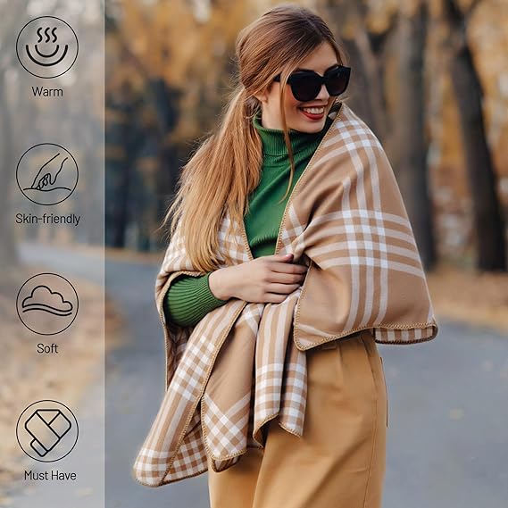 Fular de iarnă pentru femei cu carouri, 186*55cm - Versatil, Călduros, Gros, Șal supradimensionat în carouri din cașmir fals