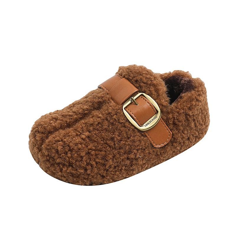 Kids Warm Fleece-Lined Slip-On Boots Girls Boys Winter Indoor Shoes TPR Sole Coral Fleece Upper
