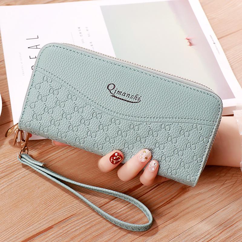 Fashionable Lychee Patterned Multi Slot Mobile Phone Bag with Double Zipper Wallet for Women