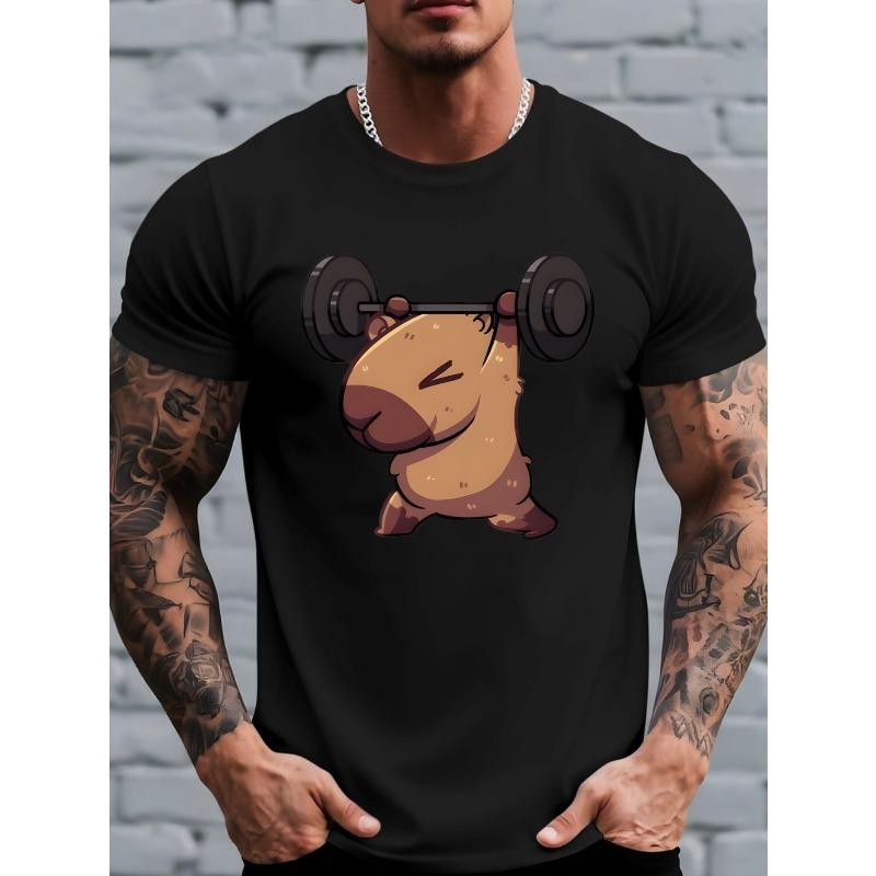 European Size 2026 New Trendy And Creative Guinea Pig Fitness Graphic Print Casual Top for Men, Summer Comfortable Breathable Short-Sleeve T-Shirt,