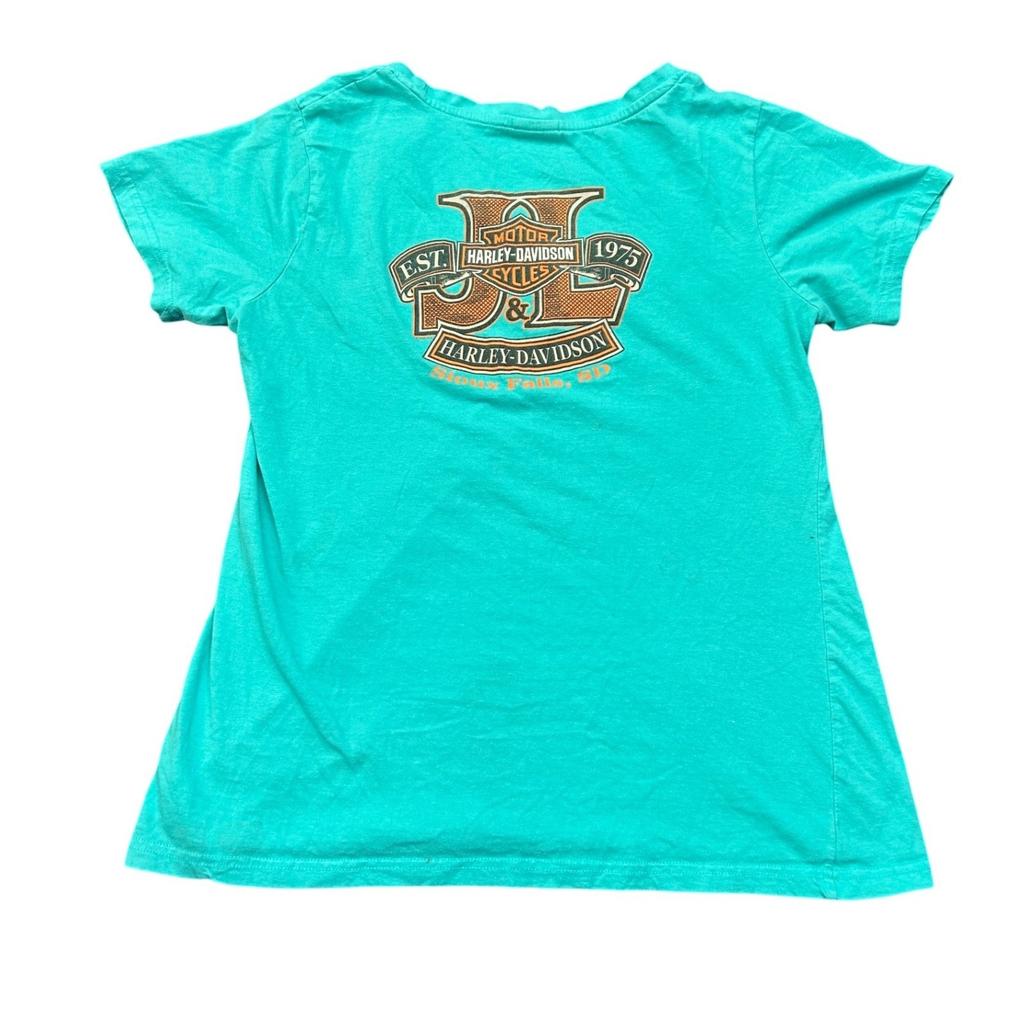 Harley Davidson Womens Turquoise Graphic T Shirt Cotton Size M Motorcycle