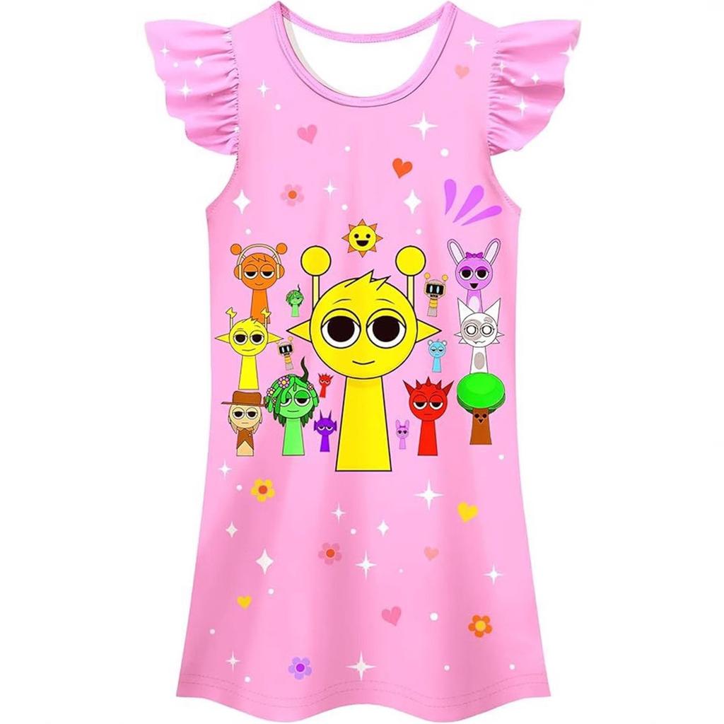 Girls Short-sleeved Pajamas Home Clothes Nightdress Flying Skirt