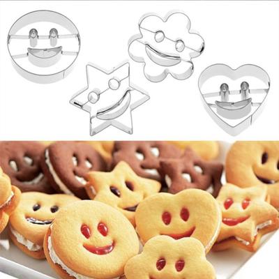 Set 4 Bucăți Formă de Copt Oțel Inoxidabil Față Zâmbitoare Tăietor Biscuiți Prăjituri Forme Decorare Tort Ustensile de Bucătărie Accesorii Bucătărie