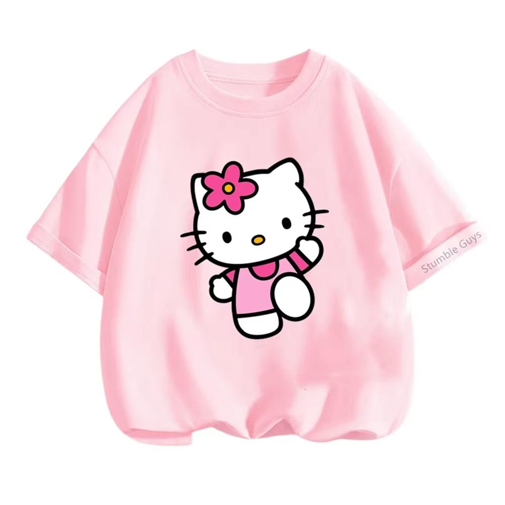 

2026Boys Clothes Hello Kitty Sanrio Kawaii Cartoon Daily Wear Comfortable and loose childrens and parents clothing Tshirt S