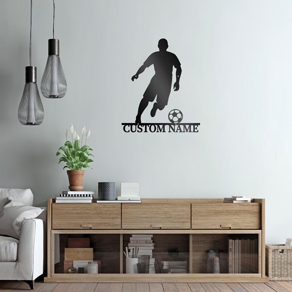 Metal Wall Art Soccer Player Silhouette Personalized Football Decor Indoor Outdoor Sign