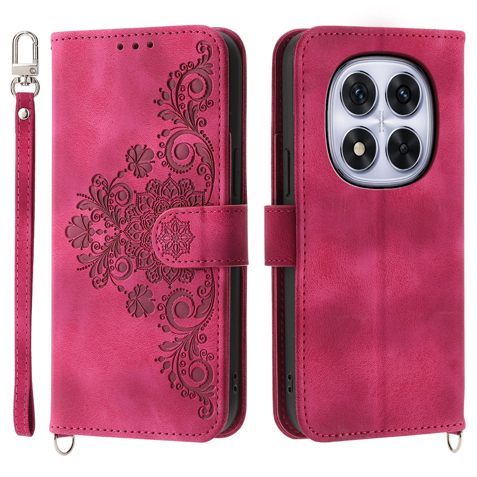 For Xiaomi Redmi Note 14 Pro 4G Case Flower Pattern PU Leather Wallet Phone Cover with Strap A