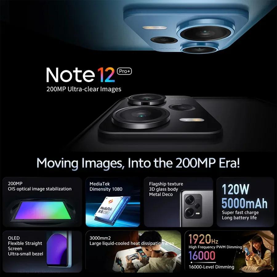 Global Rom Xiaomi Redmi Note 12 Pro+ 5G NFC 120W Charge 5000mAh 200MP Triple Rear 6.67''OLED Flexible DotDisplay 5G Smartphone