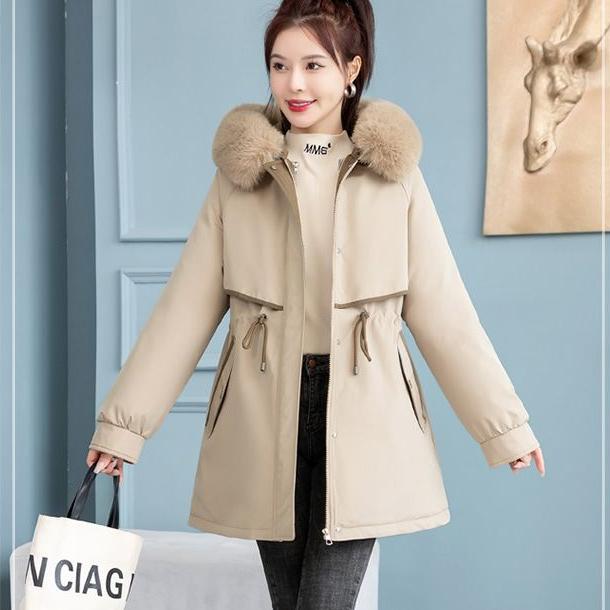 Women's Hooded Parka Winter Removable Liner Cotton Jacket Thickened Windproof Parka Jacket with Fur Collar