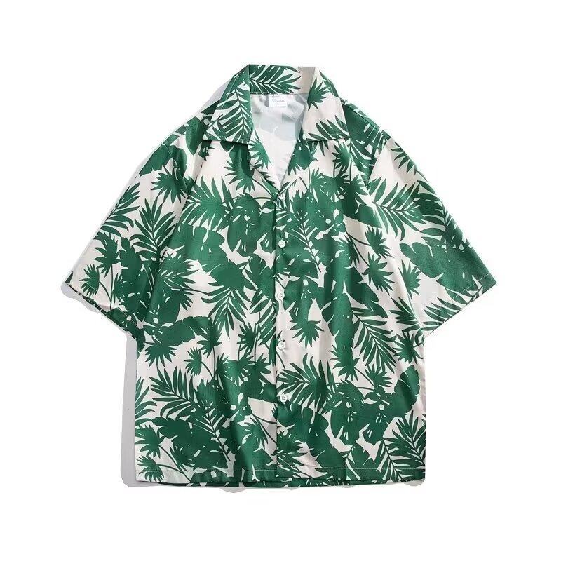 

Повседневная рубашка Ice Silk для пар, летняя рубашка с короткими рукавами для пляжного отдыха для мужчин 3XL зелёный