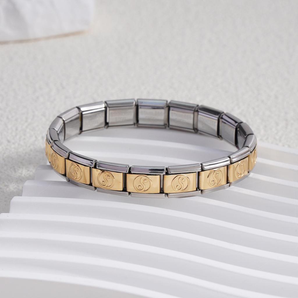 Italian Stainless Steel Love Heart & Star Modular Bracelet - Detachable Elastic Watch Band, European & American Fashion.
