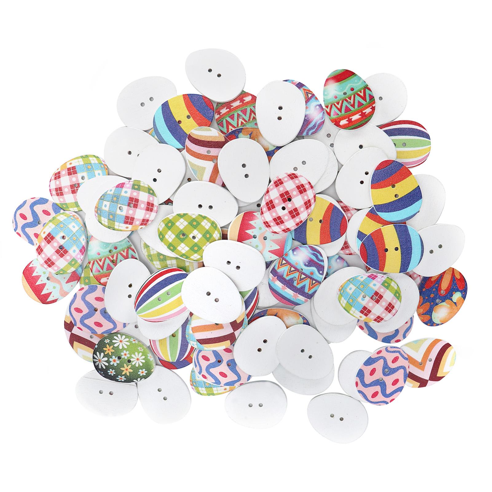 

100Pcs Button Set Colored Egg Shape Wooden Sewing Decorative Buttons with Perforations