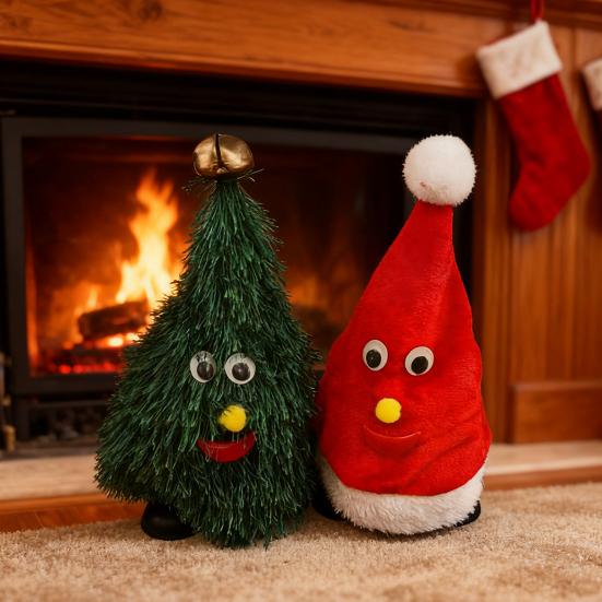 Electric Animated Santa Hat Christmas Tree Toy with Walking Shaking Functions Festive