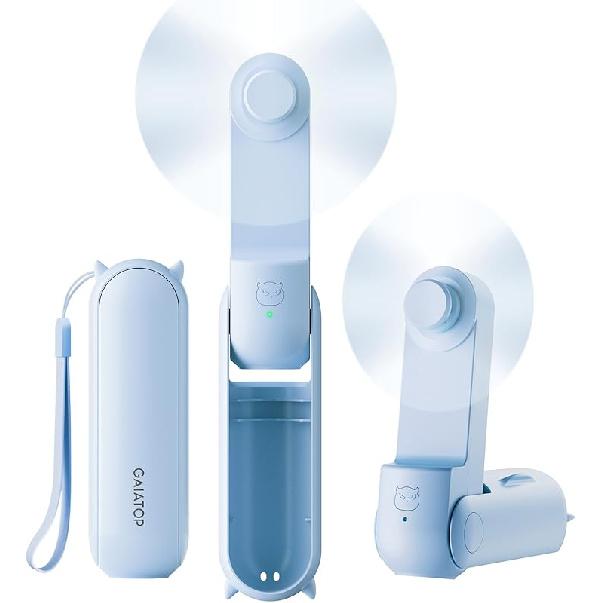 GAIATOP Portable Handheld Fan, 3 IN 1 Mini Foldable Travel Fans [17H Max Cooling Time] with Power Bank, Pocket Design USB Rechargeable for Travel