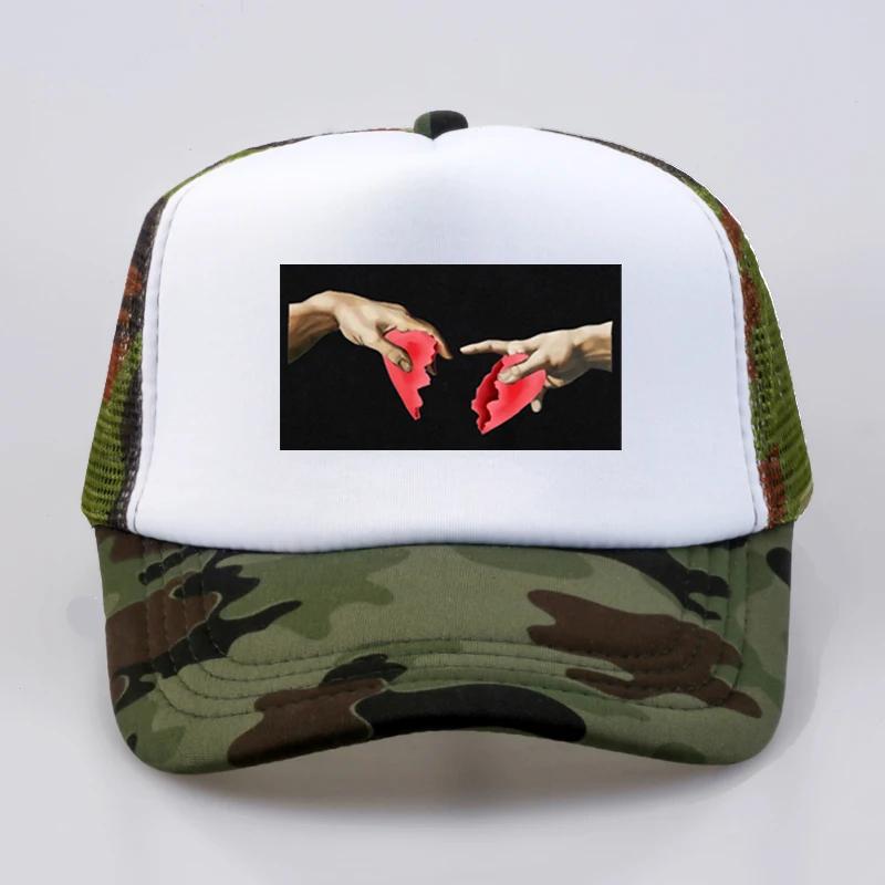 Michelangelo Heart Break Print Baseball Cap Fashion Summer Unisex Women Mesh Trucker Caps Adjustable Snapback Sun Hats