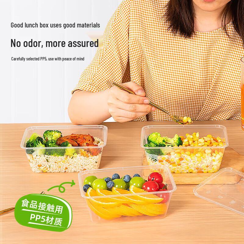 Baijie Rectangular Disposable Plastic Takeout Boxes with Lids, 1000ml, 50-Pack