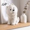 Desktop Animal Model Cute Sitting Samoyed Dog Figurine 3D Printed Smiling Puppy Statue Healing Miniature Pet Figurine Ornament for Home Car