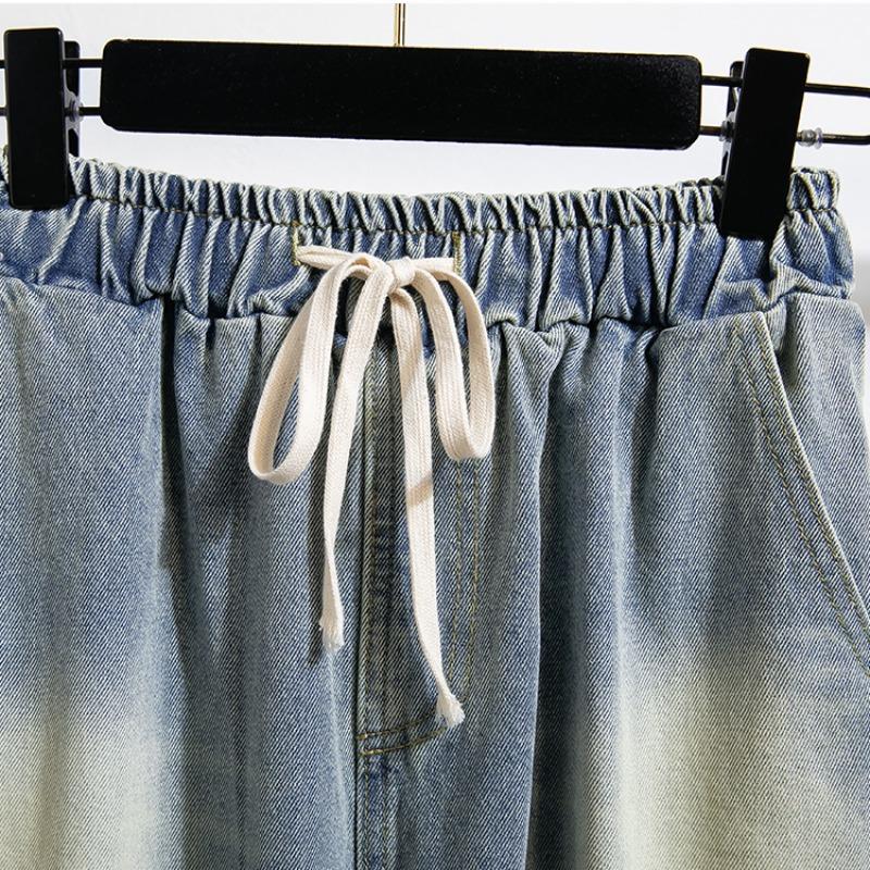 DIMANAF Plus Size 2025 Women Pants Summer Loose Jeans Long High Waist Basic Pants Elastic Waist 5XL