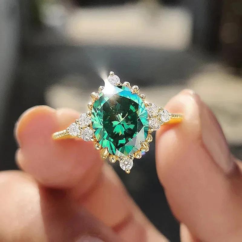 European And American Party New Women'S Ring Green Cube Zirconia Gorgeous Women'S Accessories Anniversary
