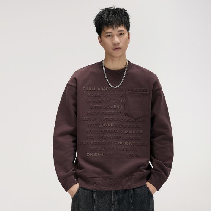 

Американский модный брендовый мужской свитер со стальным штампом и буквами, осенний, тяжелый, свободный, большого размера, с верхним карманом и длинным рукавом, повседневная куртка 4XL тёмно-рыжий