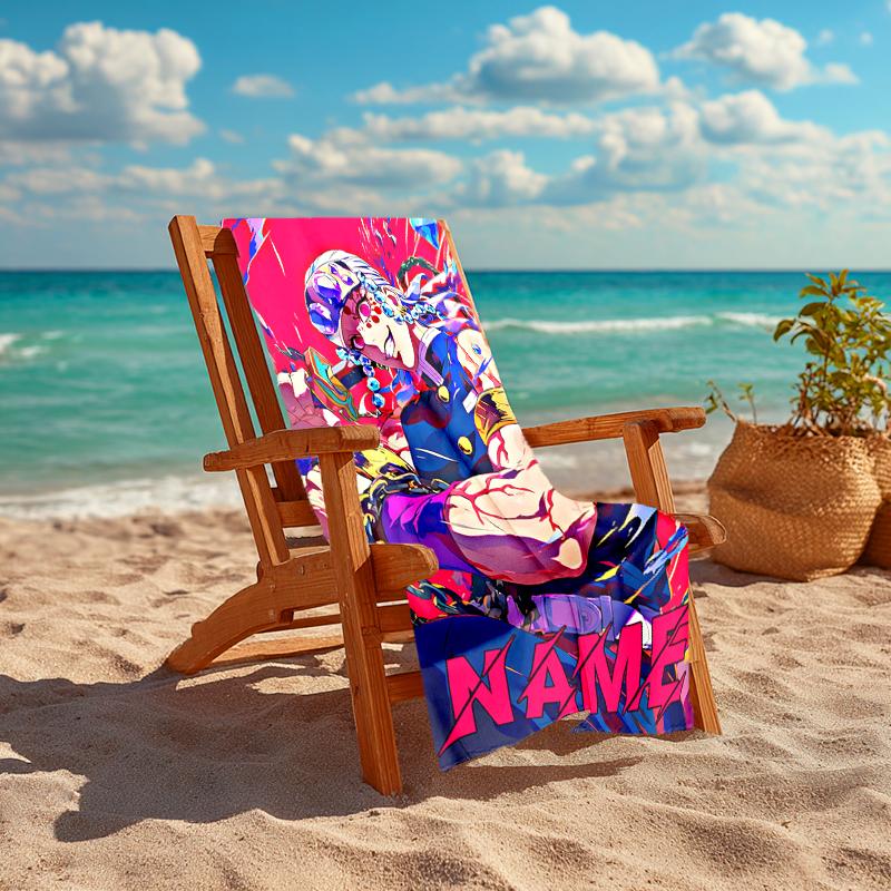 Personalized customized proof beach towel with Demon Slayer characters pattern - soft, absorbent, quick-drying, perfect swimming, camping&bathing