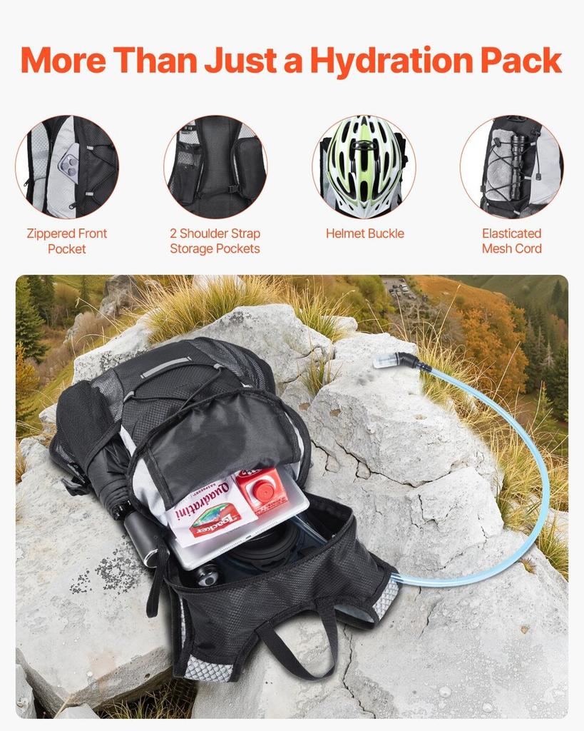 Lightweight Hydration Pack Backpack 2L Water Bladder Biking Hiking Running